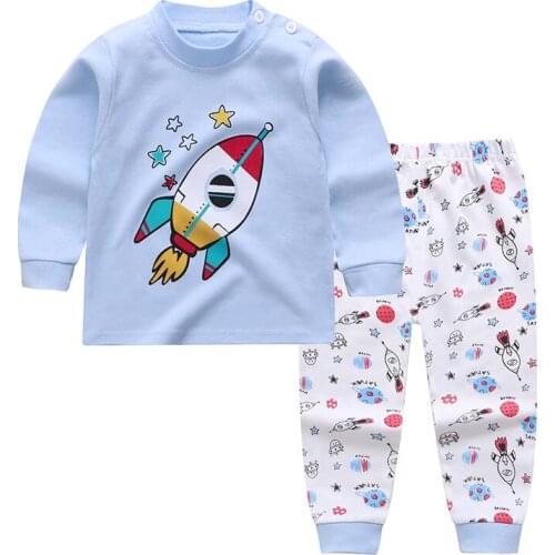 TUONXYE Rocket Printed Pajamas For Boys Cotton Long Sleeve Pyjamas Cartoon Kids Pijama Infantil Girls Home Wear Clothes PJS