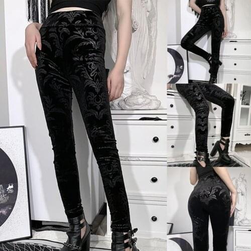 Vintage Black Pants Aesthetic High Waist Leggings Goth Dark Tights Women Skinny Pants