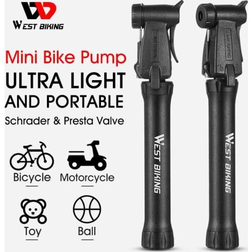 WEST BIKING Portable Bicycle Pump Mini Cycling Hand Air Pump Ball Toy Tire Inflator Schrader Presta Valve MTB Mountain Bike Pump