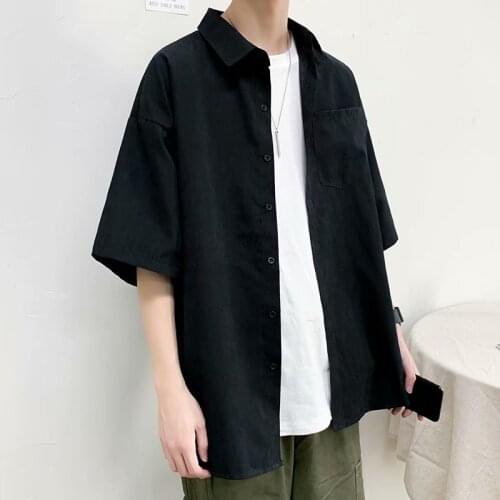 Japanese Streetwear Men Solid Turn-down Collar 2021 Camisas Para Hombre Holiday Hawaiian Shirt Mens Button Up Shirt Short Sleeve