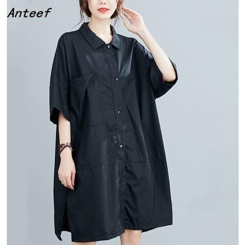 Short sleeve plus size cotton vintage dresses for women casual loose midi shirt summer dress elegant clothes 2021 sundress