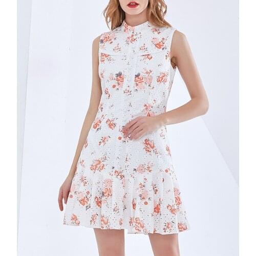 New Arrival Women Cutwork Print Dress Fashion Sleeveless A-Line Dresses 3248