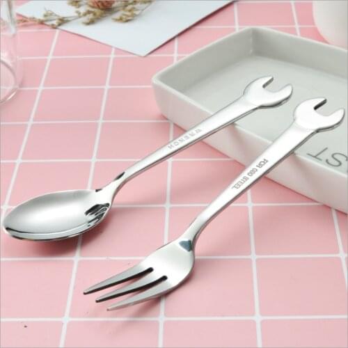 1PC Creative Wrench Shape Tableware Home Kitchen Stainless Steel Fork Spoon Gift Fruit Dessrt Salad Forks Cutlery