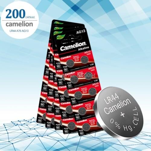 200Pcs/Lot Camelion LR44 A76 AG13 0%Hg SR1154 357 LR 44 1.5V Cell battery batteries For calculator 0%Hg