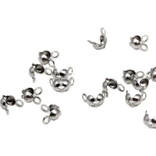 50pcs/Lot Connector Clasp Fitting Stainless Steel Ball Chain Calotte End Crimps Beads For DIY Bracelet Necklace Jewelry Making