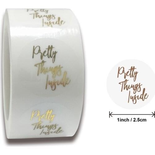 50pcs Pretty Things Inside Stickers 1inch Round Paper Gold Thank you stickers for Small Business Packaging Seal Label Stickers