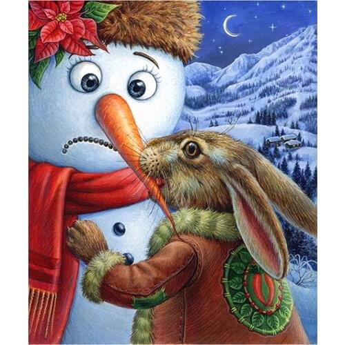 5D DIY Full Round/Square Diamond Painting "Snowman & Rabbit " 3D Embroidery Cross Stitch Rhinestone Mosaic Home Decor Gift Y348
