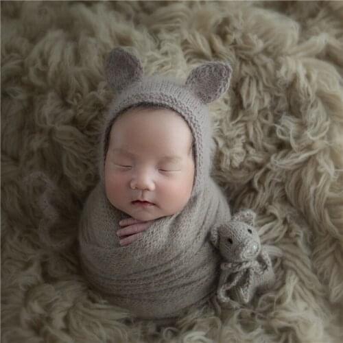 Angora Teddy Bear Outfit Newborn Stuffed Animal Pigglet Toy Photography Props Croceht Fluffy Hat For Newborn Mini Piggy Stuffie