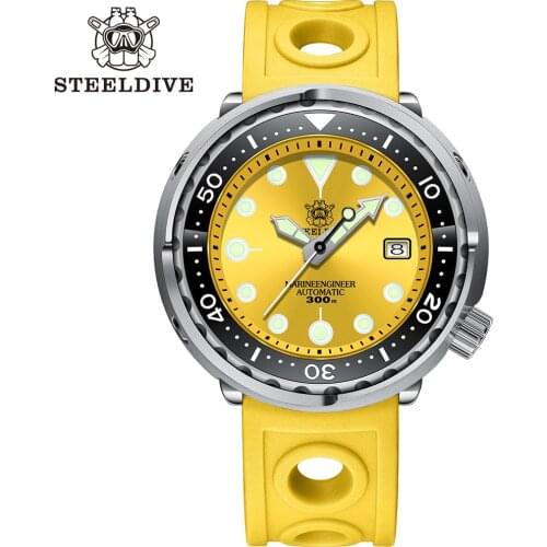 STEELDIVE Automatic Watch NH35A Sapphire Crystal Mens Luxury Tuna Diver Mechanical Wristwatch Rubber Strap BGW9 Luminous