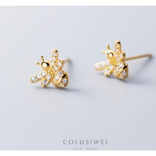 Colusiwei High Quality 100% 925 Sterling Silver Bee Story Clear CZ Exquisite Stud Earrings for Women Fashion Silver Jewelry