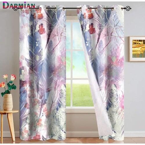 DARMIAN Bohemian Feather Printing Full Shading Panels Home Window Decoration Curtains Blackout Thermal Insulated Grommet Drapes