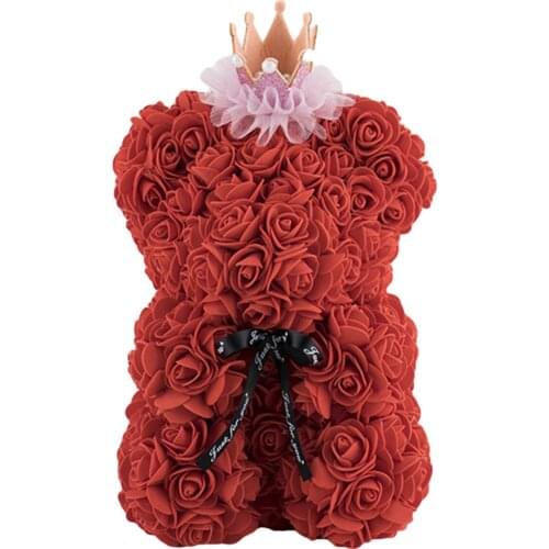 DIY 25Cm Teddy Rose Bear With Crown Artificial PE Flower Bear Rose Valentines Day For Family Women Wife Mothers Day Gifts