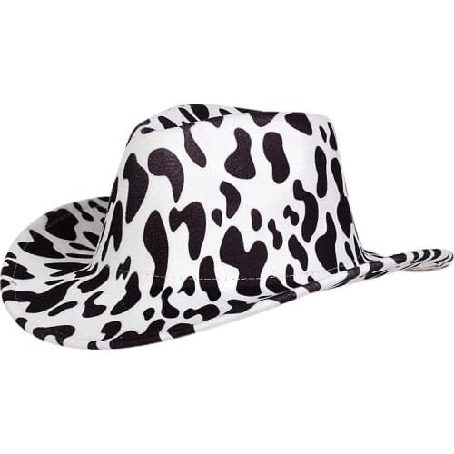 Double-Sided Cow Patten Top Hat WomenS Hat Rolled-Brim Fedora Hat Western Cowboy Hat Ladies Jazz Hat
