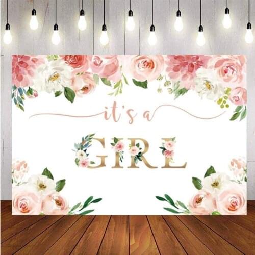 Its A Girls Backdrop Children Birthday Party Baby Shower Watercolor Flowers Custom Photography Background For Photo Studio