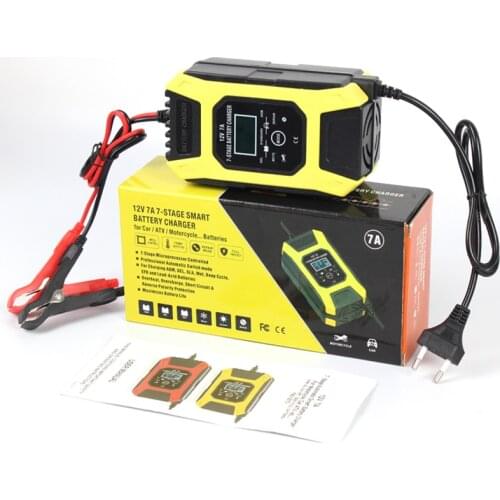 Foxsur 7A 12V 7-Stage Smart Battery Charger Car Motorcycle Pulse Repair Charger Lead Acid Battery Charger GEL WET AGM Battery