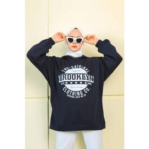 Brooklyn Printed Hijab Sweat Navy Blue