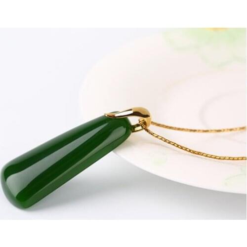 Fine jewelry Xinjiang Hetian Jasper Water drop pendant male and female spinach Green yu Brand