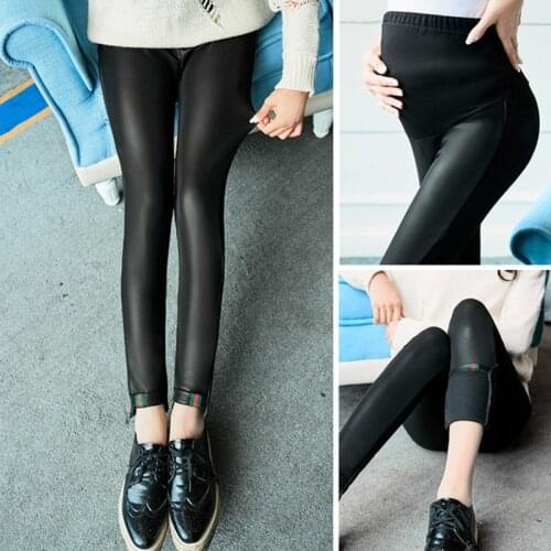 Pregnant women leather pants 2019 new fashion tide mother wearing autumn leggings stomach lift pants feet trousers