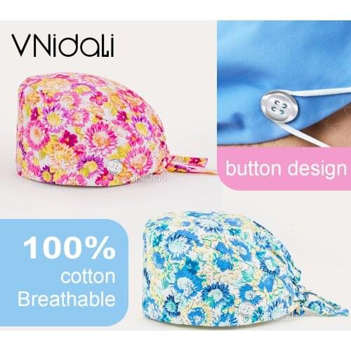 Nurse head cap Unisex scrubs caps Adjustable cotton flowers printing hats High Quality adjustable sweat-absorbent scrubs hats