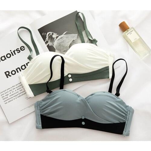 Wasteheart Fashion Women Pink White Sexy Lingerie Invisible Cotton Panties Padded Wireless Bra Sets Lingerie A B Half Cup