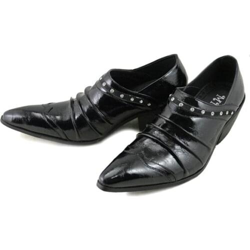 Chaussures Hommes Black High Heels Men Alligator Leather Studded Pointy Loafers Slip On Flats Formal Shoes For Summer Dress