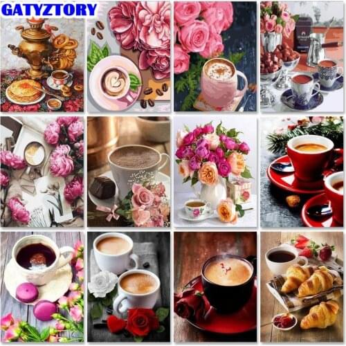 GATYZTORY 40×50CM DIY Painting By Numbers Picture Colouring Flowers Of Coffee HandPainted Oil Painting Unique Gift Home Decor