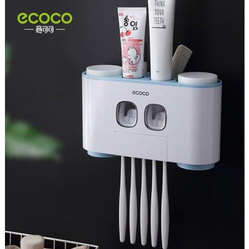 Ecoco Wall Mounted Toothpaste Dispenser with 4 Cups ,Automatic Toothpaste Squeezer, Punch-free Toothbrush Holder for Bathroom