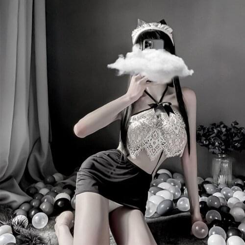 New Solid Meinaier Sexy Underwear Womens Perspective Lace Suspender Skirt Buttocks Secretary Uniform Temptation Suit lingerie