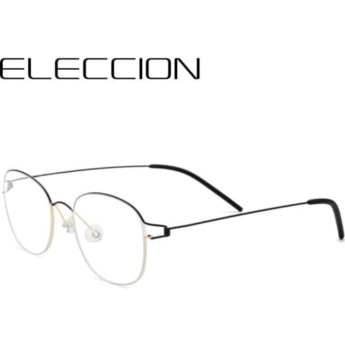 ELECCION Ultralight Titanium Prescription Glasses Frame Men Myopia Eyeglasses Optical Frames Women Retro Screwless Eyewear