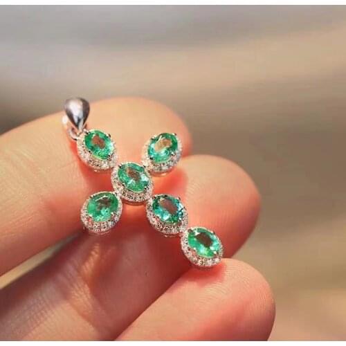 Natural green emerald gem S925 silver Pendant natural gemstone pendant Elegant delicate Cross woman girl gift fine jewelry