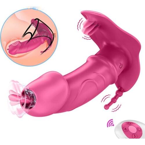 Portable Panty Dildo Vibrator Sex Toys for Woman Invisible Wear Clitoral Stimulator Wireless Remote Tongue Licking Vibrators