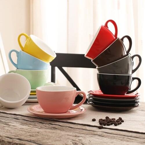 260ml Colorful Ceramic Cappuccino Coffee Mug Cup With Saucer Sets Thick Colored Espresso Cups