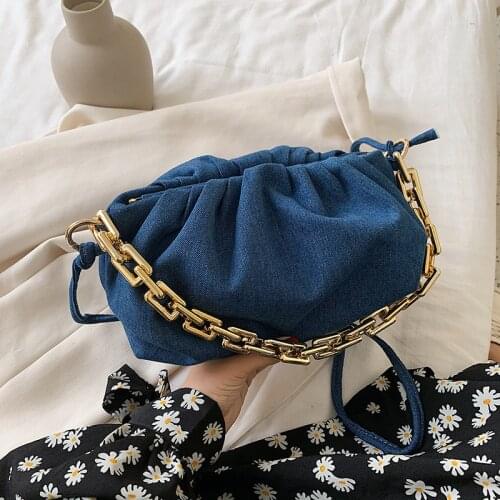 Luxury Brand Womens Shoulder Underarm Bag High Quality Denim Thick Metal Chain Crossbody Bag Purses And Handbag Ladies Hobo Bag