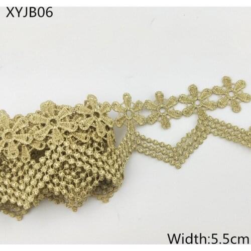 5.5CM Width 10Yards Gold Wave Lace Fower Trim Ribbon Wedding Craft Glitter Crocheted DIY Craft Sewing Supplies