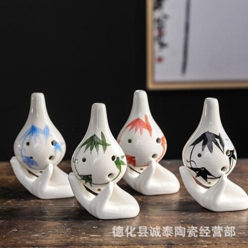 Beginner Alto C Tune Bamboo Leaf Pattern Long Mouth Shape Students Send Music Score Lanyard Six-hole Ocarina