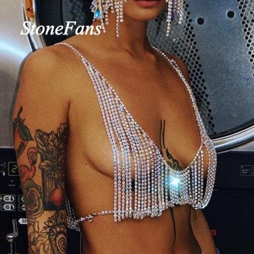 Stonefans Bling Rhinestone Body Chain Bra Harness Bikini for Women Handmade Sexy Body Jewelry Crystal Lingerie Bling Swimwear