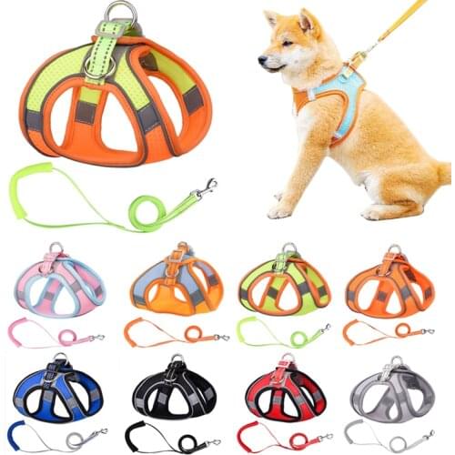 Reflective Dog Harness With Leash Breathable Adjustable Nylon Pet Harness Accesorios For Chihuahua Small Large Dog Harness Vest