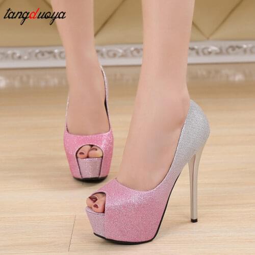 High Heels Platform Heels Shoes Woman Peep Toe Pumps Women Shoes pink gold Wedding Shoes Bridal Heels Ladies shoes talon femme