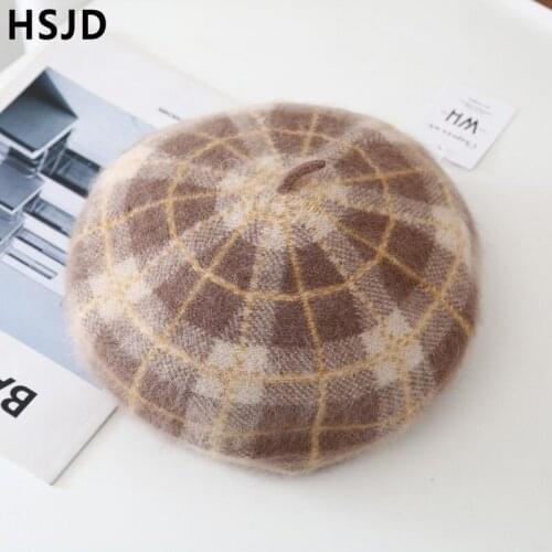 Vintage Plaid Beret Hat French Classic Artist Painter Cap Autumn Winter Womens Hat Warm Cashmere Beanie Winter Caps Walking Cap