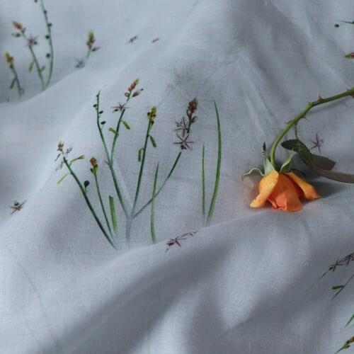 Flowers High Quality Natural Pure Ramie Linens Cloth Fabric Summer Thin Chinese Style Robe Dress Tissu Diy Sewing