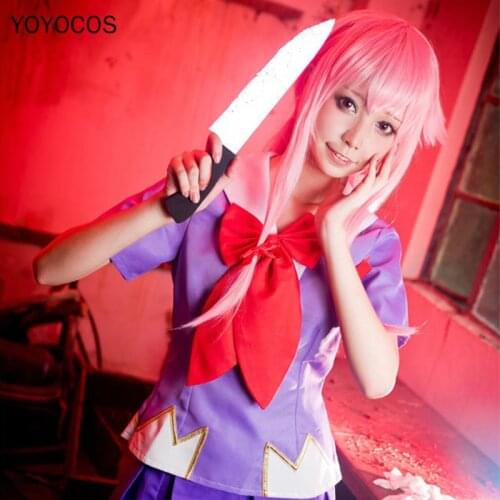 YOYOCOS Mirai Nikki Cosplay Gasai Yuno Cosplay Future Diary Costume School Uniform Suit for Women Girl Dress Set Top+Tie+Skirt