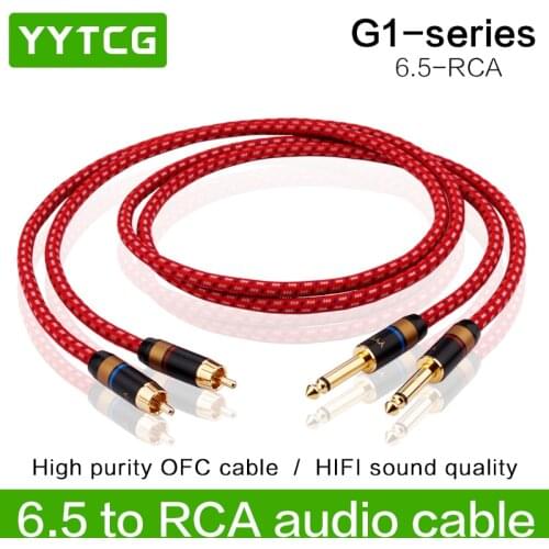 YYTCG 1 pair Hifi 6.35mm to RCA Cable High Quality 4N OFC Dual 6.35mm Male to Dual RCA Male Audio Cable