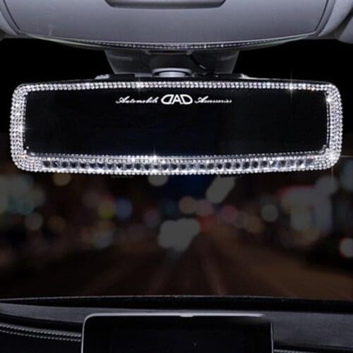Rear View Mirror Rhinestone Clip On Interior Mirror for Women Men Elegant Crystal Diamond Cover Decor LX0E