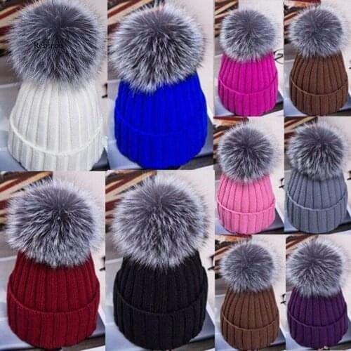 Winter Warm Female Fur Hat Spring Hat for Women Girl 's Hat Knitted Beanies Cap Hat Thick Women