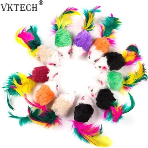 10pcs Pet Cat Toys False Mouse Interactive Mini Funny Animal Playing Toys for Cats Kitten False Mouse with Colorful Feather