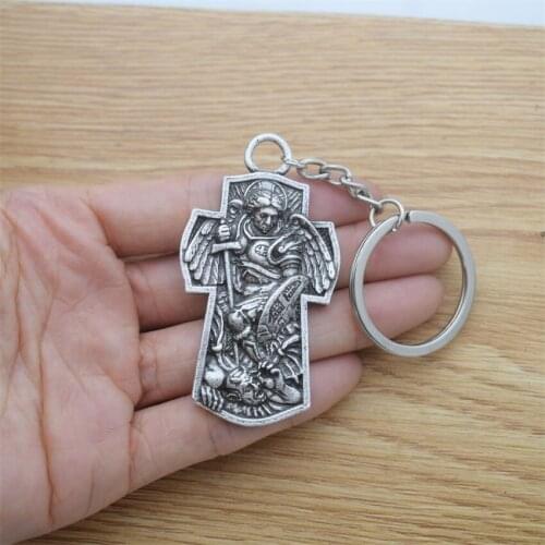 12pcs St Saint Michael The Archangel Pendant Keychain Religious Faith Cross Jewelry
