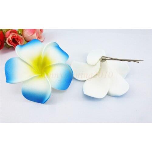 20 blue color Foam Hawaiian Plumeria flower Frangipani Flower bridal hair clip 6cm