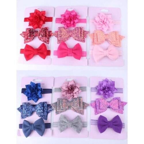 3PCS Baby Girls Sequins Bow Headband Flower Elastic Hairband Beautiful Hair Accessories