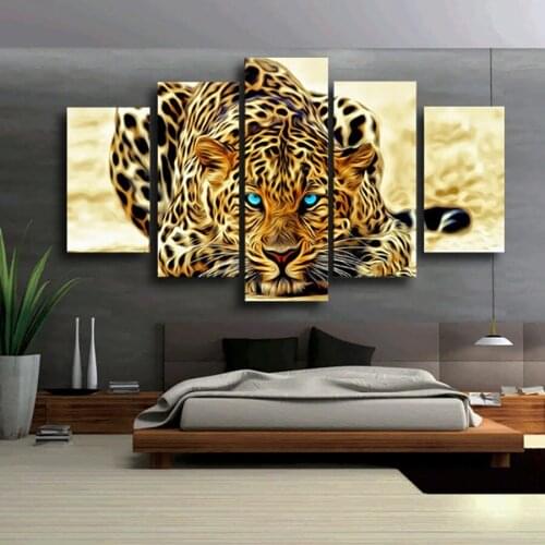 5Pcs Canvas Art Animal Wall Pictures For Living Room HD Creeping Leopard Print Large Modern Cuadros Decoracion Wall Poster