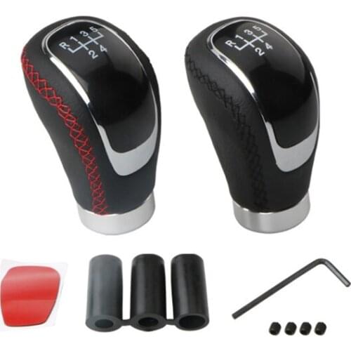 5 Speed PU Leather Gear Shift Knob Shifter Handle Pen Head Black Red Car Gear Knob Shifter